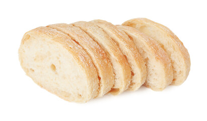 Pieces of tasty fresh ciabatta isolated on white