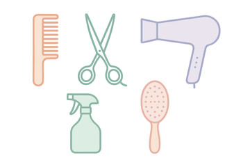Professional hair styling and grooming equipment set in soft pastel colors