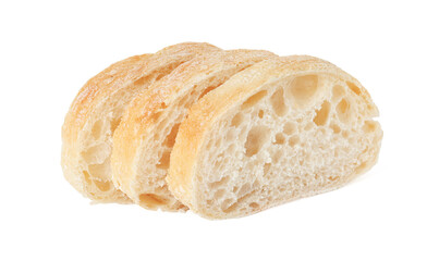 Pieces of tasty fresh ciabatta isolated on white