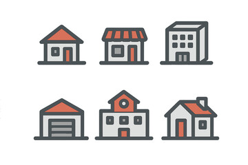 Collection of residential and commercial buildings for real estate and urban design concepts