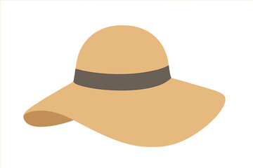 Stylish beige sun hat with a dark brown band isolated on a white background