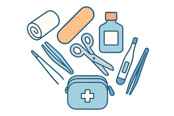 Collection of essential medical supplies and equipment for emergency first aid