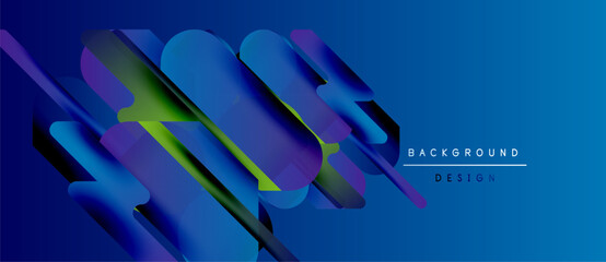 Abstract blue background features dynamic shapes, gradients. Modern design elements create vibrant visual experience. Smooth transitions, bold colors.