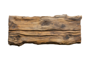 Rough textured wooden plank isolated on transparent background. Wooden plank signboard isolated on white background.