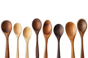 A collection of hand carved wooden spoons isolated on transparent background. Wooden spoon isolated on white background.