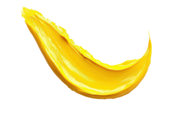 Abstract yellow liquid splash wave isolated on transparent background. Yellow paint stroke isolated on white background.