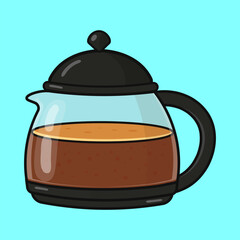 Coffee pot brewing hot energetic beverage illustration