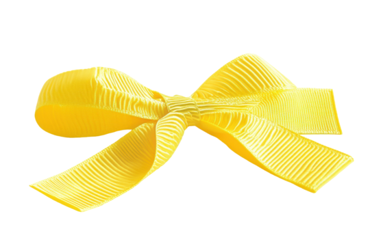 Bright yellow ribbon bow isolated on transparent background. Yellow ribbon and bow isolated on white background.