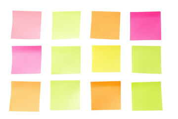 Collection of colorful sticky notes isolated on transparent background. Yellow sticky note isolated on white background.
