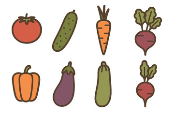 Fresh garden vegetables set including tomato cucumber carrot zucchini eggplant