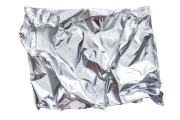 Shiny silver foil wrapped object isolated on transparent background. Blank plastic foil pouches mockup isolated on white background.