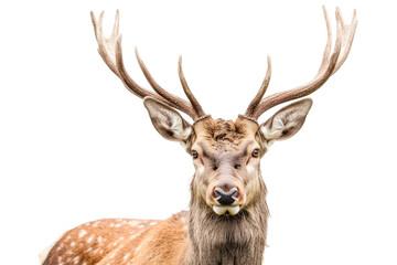 Majestic red deer stag head with antlers isolated on transparent background. Antlers isolated on white background.