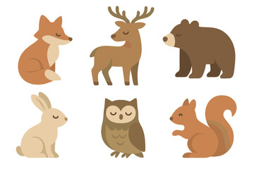 Adorable woodland animals including fox deer bear rabbit owl and squirrel