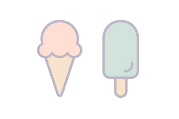 Pastel colored ice cream cone and frozen ice pop set representing summer desserts