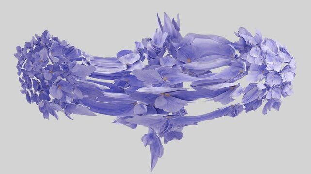 Surreal scene with warped purple hydrangea flowers