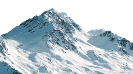 Winter Alpine Mountain Range with Snow Textures and Shadows on Transparent Background