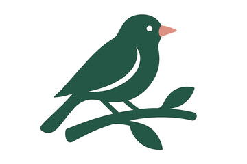 Obraz premium Stylized dark green songbird perched on a simple leafy branch design