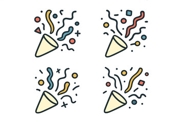 Seamless repeating pattern of colorful party poppers and abstract confetti shapes for celebration background