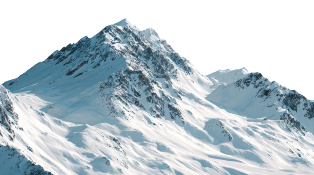 Winter Alpine Mountain Range with Snow Textures and Shadows on Transparent Background
