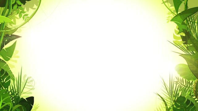 Tropical Jungle Leaves Background Loop/ Animation of a cartoon jungle landscape background with ornaments made of leaves and foliage of tropical plants and white copyspace in a seamless loop