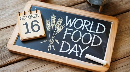 World food day chalkboard with wheat and calendar date october sixteen