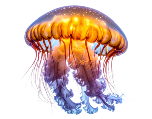 Shimmering Bioluminescent Jellyfish Glowing Underwater, Isolated on Transparent Background, PNG
