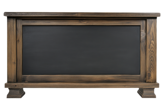 Rustic wooden framed blackboard isolated on transparent background. Blank blackboard in wooden frame isolated on white background.
