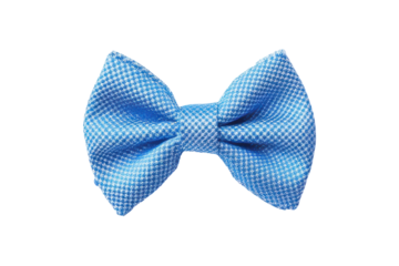 Shiny blue satin bow tie isolated on transparent background. Blue bow tie isolated on white background.