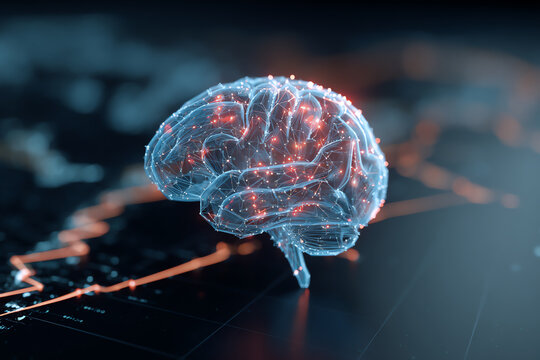 Illuminated Brain: A luminous illustration of a human brain, sparking with active neurons, set against an intriguing background.