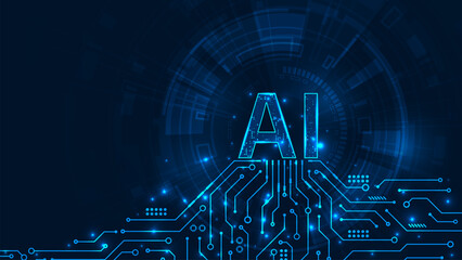 Artificial intelligence digital line circuit technology adstract blue light background