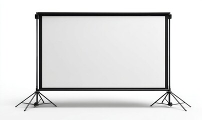 Large white projection screen on a tripod, ready for presentations.