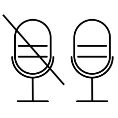 Mute and Unmute Microphone Line Art Icon Set - Audio Control Vector