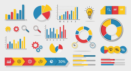 Fototapeta premium Engaging visual analysis displaying a collection of assorted infographic elements set against a