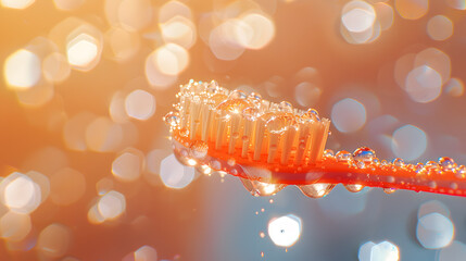 A toothbrush with water droplets on it. 
