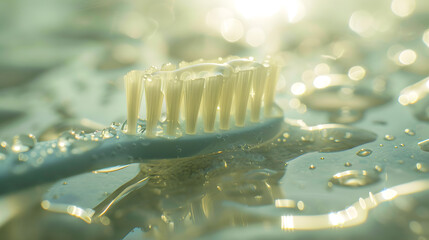 A toothbrush on a wet surface.