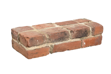 Stack of six weathered red bricks isolated on transparent background. Brick isolated on white background.