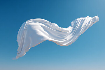 青空を舞う白い布　自由と浄化を象徴するミニマルな抽象構図