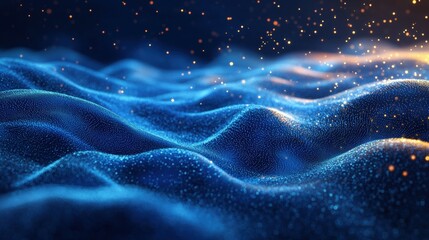 A mesmerizing abstract representation of waves with shimmering particles, creating a tranquil and ethereal atmosphere.