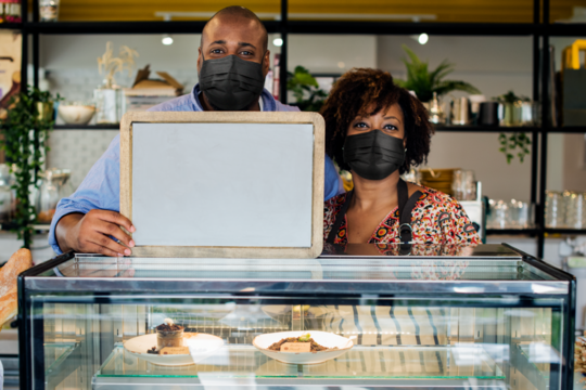 Covid 19 shop sign png wearing mask at work preparing for new normal