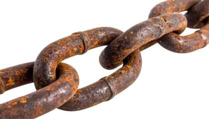 Close-up of Rusted Metal Chain Symbolizing Bondage and Decay on transparent background