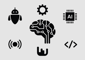 Modern technology icons set scalable vector graphics for ai robotics computing and software development eps silhouette vector illustration white background
