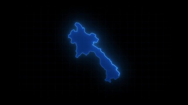 Laos map animation, Glowing neon Laos map animation background. country territory outline animation. Digital country outline icon for geography
