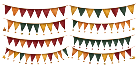Autumnal Bunting Flags and Stars on Black Background