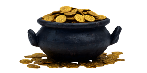 Black Pot Overflowing With Gold Coins treasure wealth