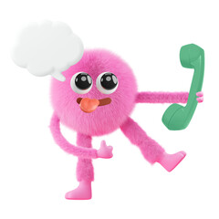 Png cute monster holding phone sticker, 3D rendering, transparent background