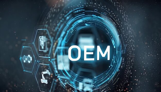 Blue Hologram Display with Circuitry Featuring White Text on a Dark Background With a Man's Hand Touching The Display For a Futuristic Feel