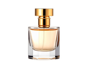 Elegant women&rsquo;s perfume bottle PNG with golden cap and glass transparency