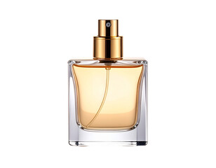 Elegant women&rsquo;s perfume bottle PNG with golden cap and glass transparency
