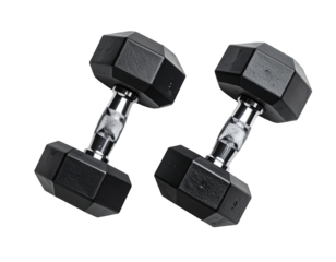 Fitness dumbbell pair, black rubber coating, clean metallic handle