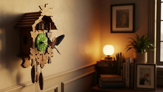 traditional cuckoo clock bird emerging warm home interior